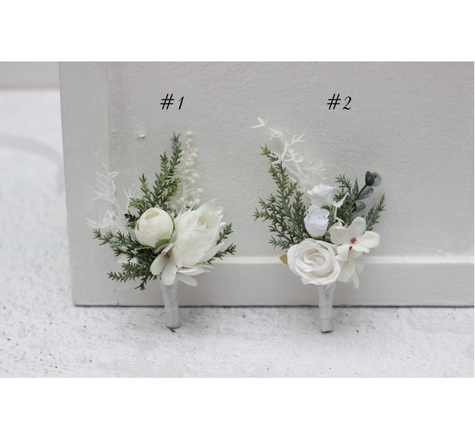 White Winter Wedding Boutonnieres – Elegant Faux Floral Accessories