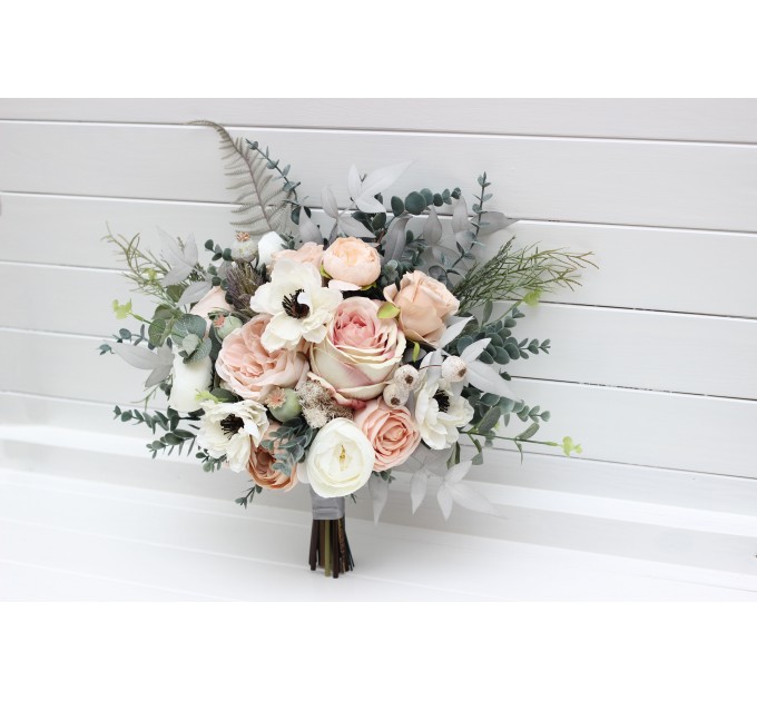 Wedding Bouquets in Beige, White, Gray & Blush Pink | Faux Bridal & Bridesmaid Bouquets