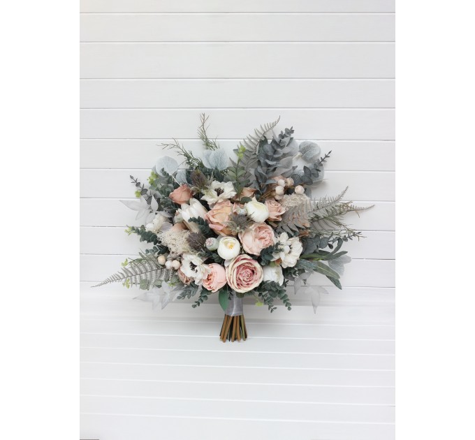 Wedding Bouquets in Beige, White, Gray & Blush Pink | Faux Bridal & Bridesmaid Bouquets