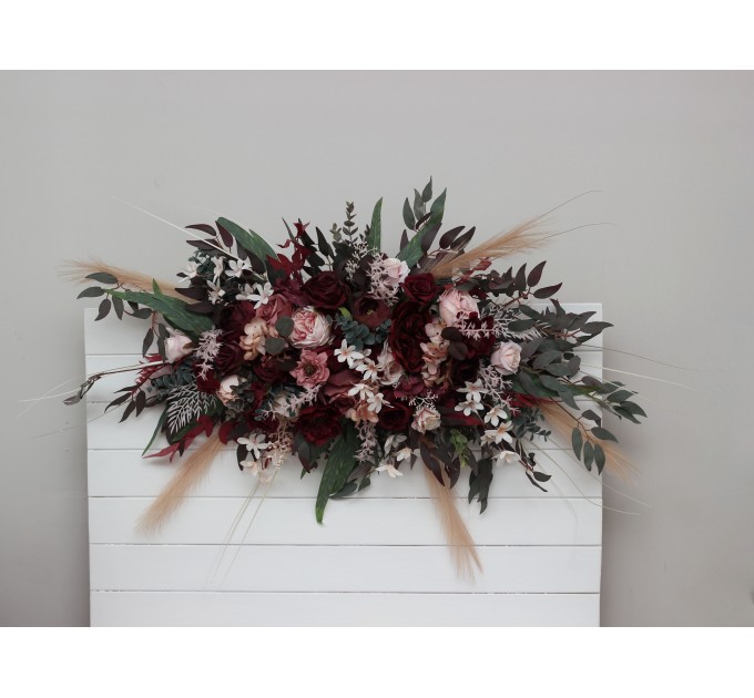 Flower Arch Arrangement in Burgundy, Dusty Rose & Blush Pink | Faux Floral Archway for Wedding