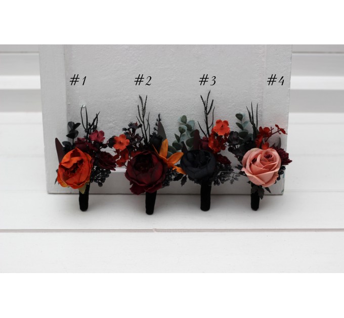 Burgundy, Black, Rust & Dusty Rose Boutonnieres – Moody Wedding Floral Accessories
