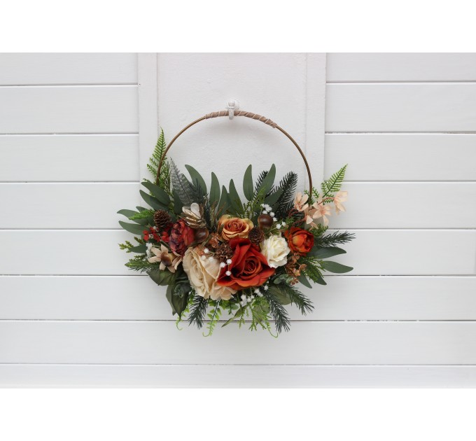 Flower hoop ivory and rust colors. Alternative bridesmaid bouquet. 5262