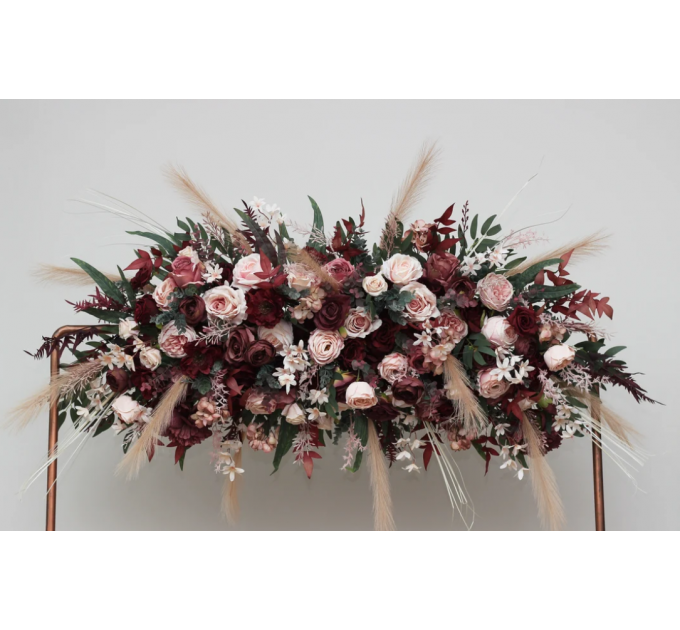Flower Arch Arrangement in Burgundy, Dusty Rose & Blush Pink | Faux Floral Archway for Wedding
