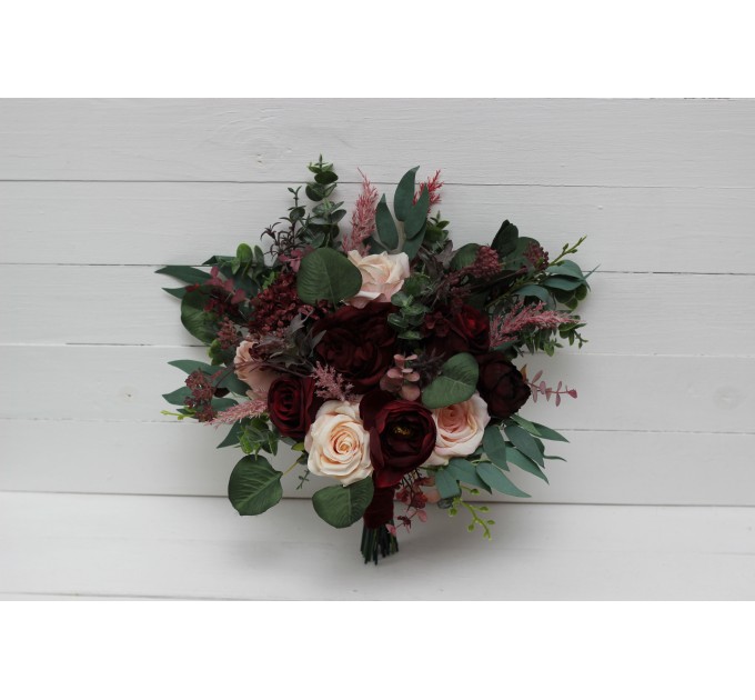 Wedding Bouquets in Burgundy & Blush Pink | Faux Bridal & Bridesmaid Bouquets