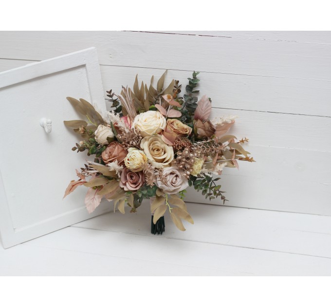 Wedding Bouquets in Dusty Rose, Cinnamon & Ivory | Faux Bridal & Bridesmaid Bouquets