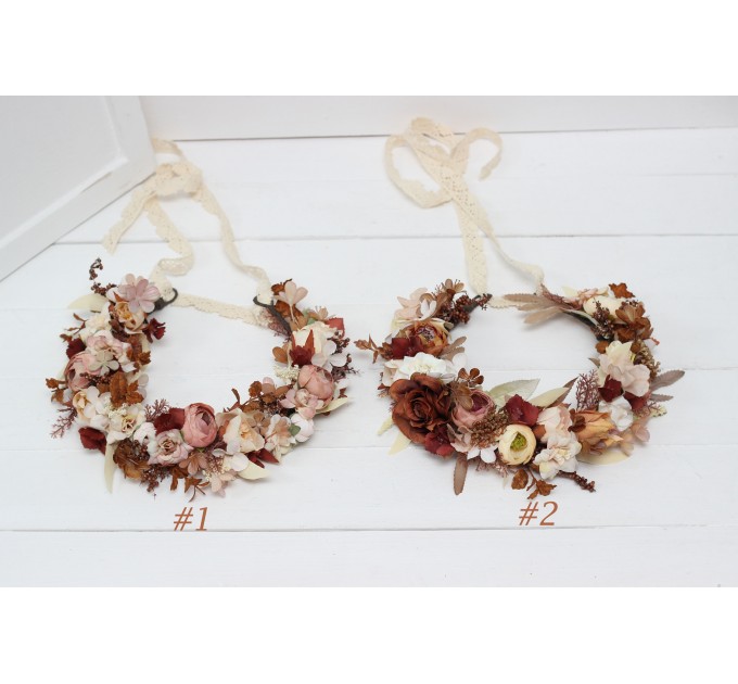 Terracotta brown cream flower crown. Hair wreath. Flower girl crown. Wedding flowers.5100