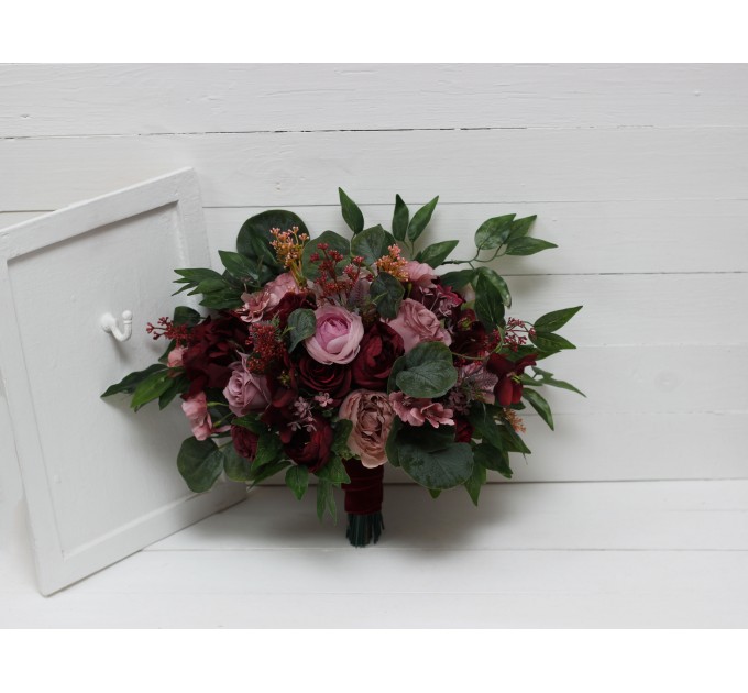 Wedding Bouquets in Burgundy, Mauve & Dusty Rose | Faux Bridal & Bridesmaid Bouquets