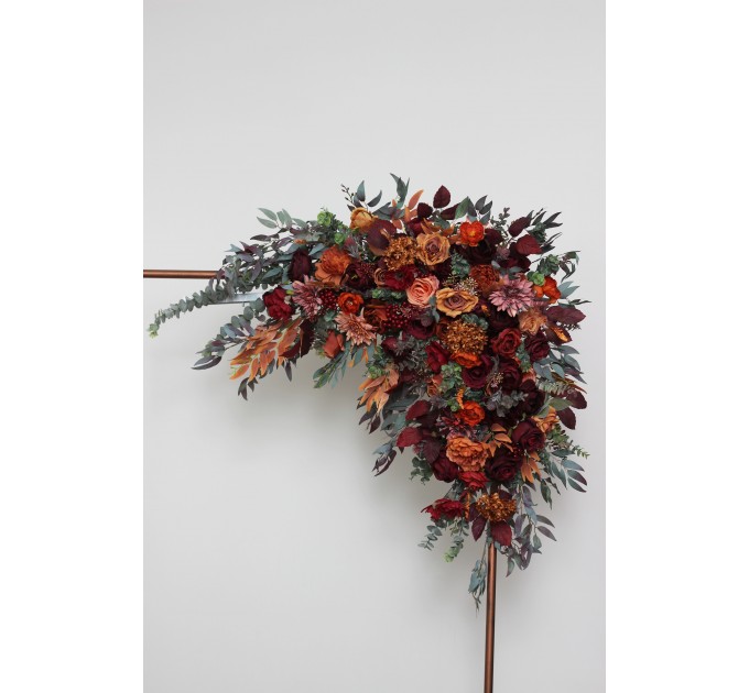 Flower Arch Arrangement in Rust, Burgundy, Cinnamon & Orange | Faux Floral Archway for Wedding