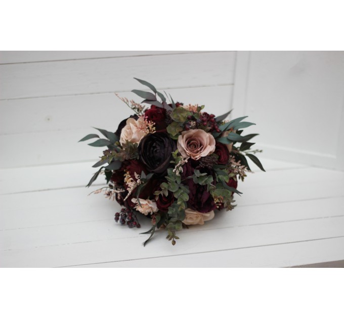 Purple, Burgundy, and Beige Wedding Bouquets with Black Ribbon – Perfect for Fall