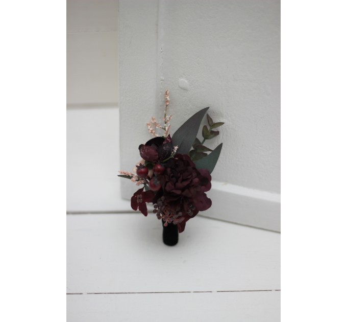 Wedding Boutonniere & Wrist Corsage in Purple, Burgundy, Beige & Black | Faux Flower Accessories
