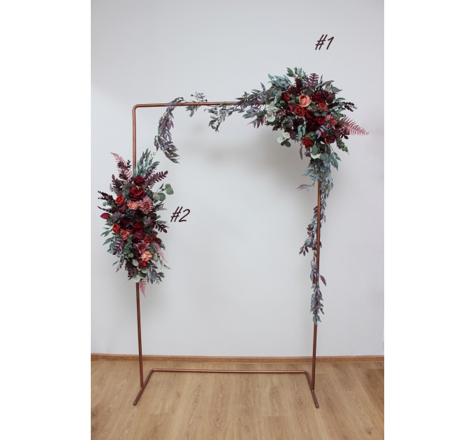 Flower Arch Arrangement in Deep Burgundy, Red & Blue | Faux Floral Archway for Wedding