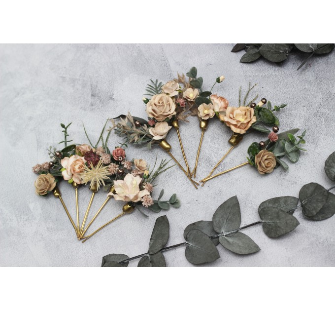 Set of bobby pins. Beige eucalyptus accessories. Bridal hairpiece. Wedding flowers. Floral hair pins. Floral bobby pins. 5171