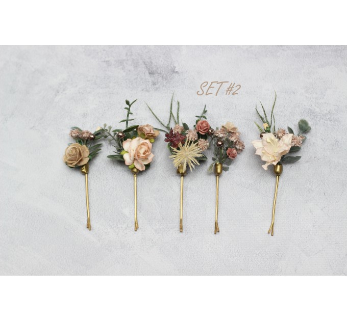 Set of bobby pins. Beige eucalyptus accessories. Bridal hairpiece. Wedding flowers. Floral hair pins. Floral bobby pins. 5171