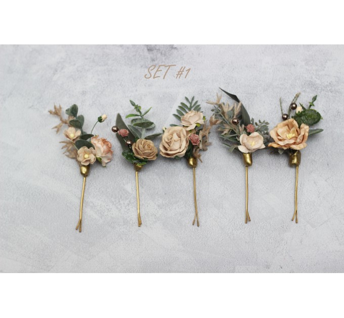 Set of bobby pins. Beige eucalyptus accessories. Bridal hairpiece. Wedding flowers. Floral hair pins. Floral bobby pins. 5171