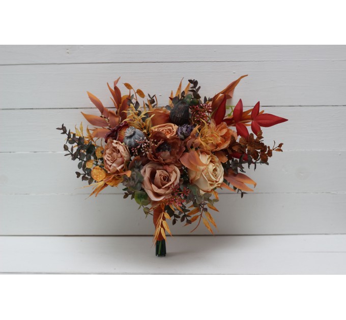 Wedding Bouquets in Rust, Purple & Orange | Faux Bridal & Bridesmaid Bouquets