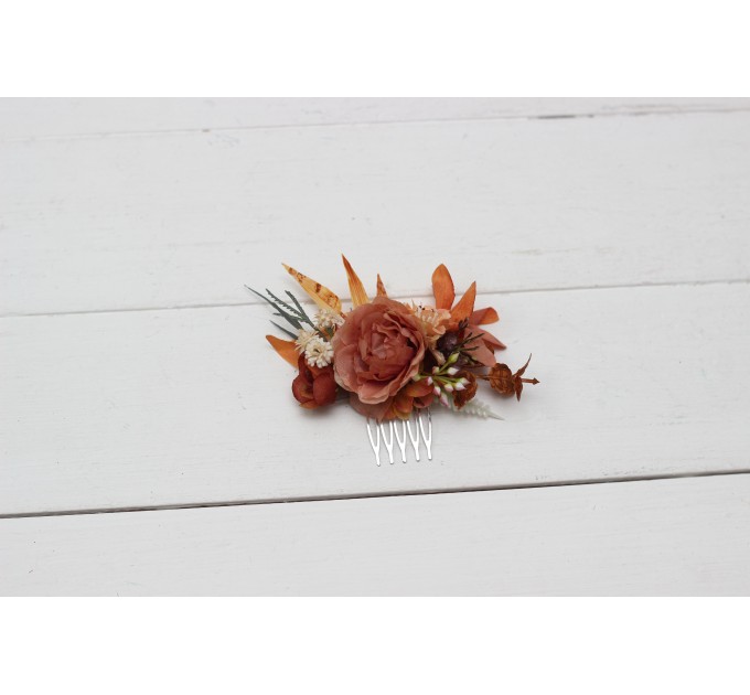 Flower comb in rust purple orange color scheme. Wedding accessories for hair. Bridal flower comb. Bridesmaid floral comb. 5073