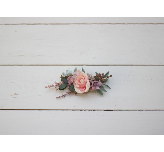 Flower comb in dusty rose purple pink color scheme. Wedding accessories for hair. Bridal flower comb. Bridesmaid floral comb. 0004