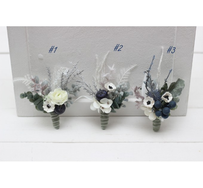 Wedding Boutonnieres in White & Blue | Faux Flower Accessories
