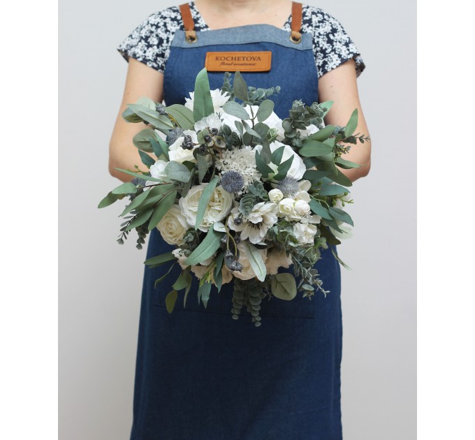 White Wedding Bouquets with Anemones | Bridal & Bridesmaid Faux Cascading Bouquets