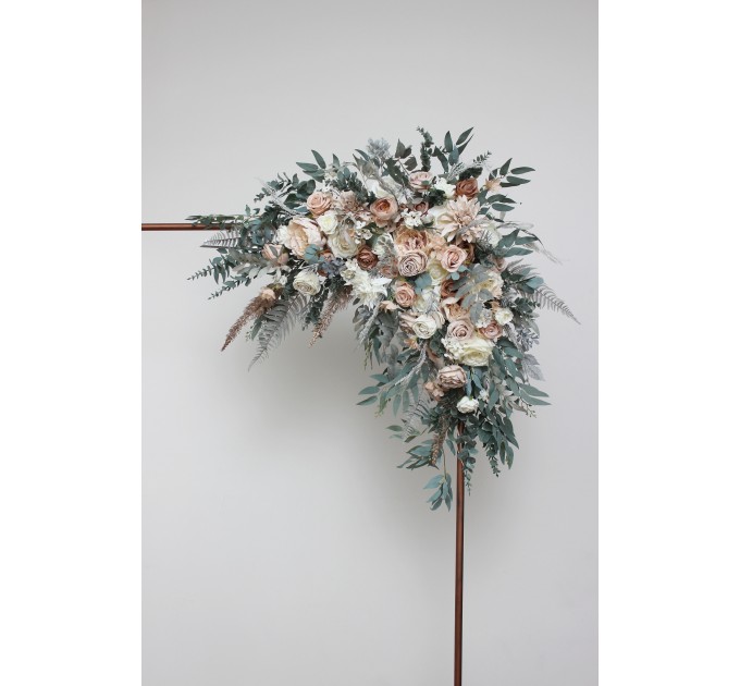 Flower Arch Arrangement in Beige, White & Gray | Faux Floral Archway for Wedding