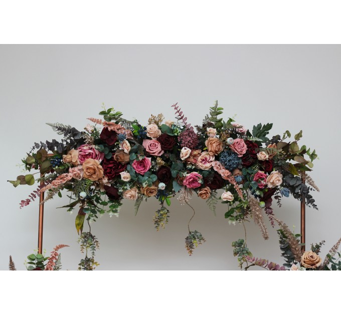 Flower Arch Arrangement in Burgundy, Dusty Rose & Blue | Faux Floral Archway for Wedding