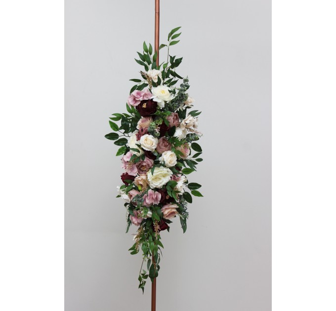 Flower Arch Arrangement in Burgundy, Dusty Rose & Cream | Faux Floral Archway for Wedding