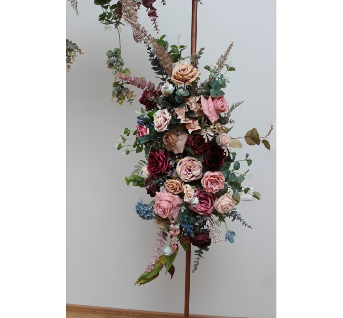 Flower Arch Arrangement in Burgundy, Dusty Rose & Blue | Faux Floral Archway for Wedding