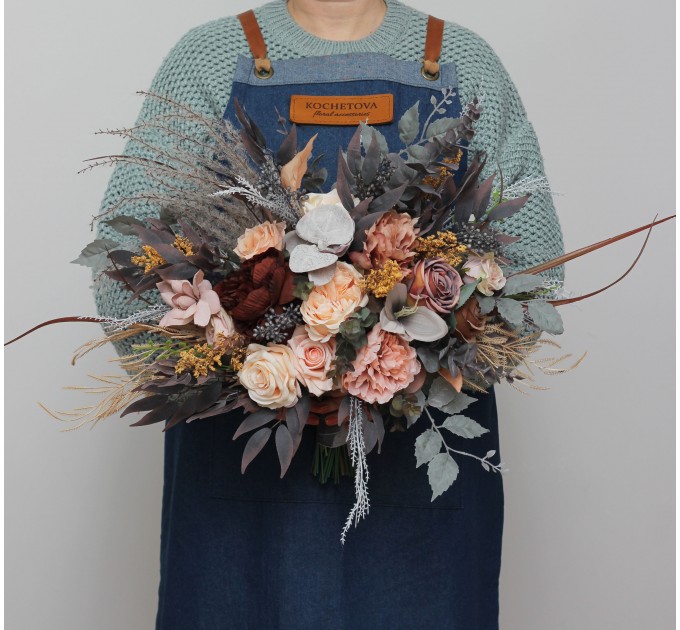 Wedding Bouquets in Gray, Peach & Brown | Faux Bridal & Bridesmaid Bouquets