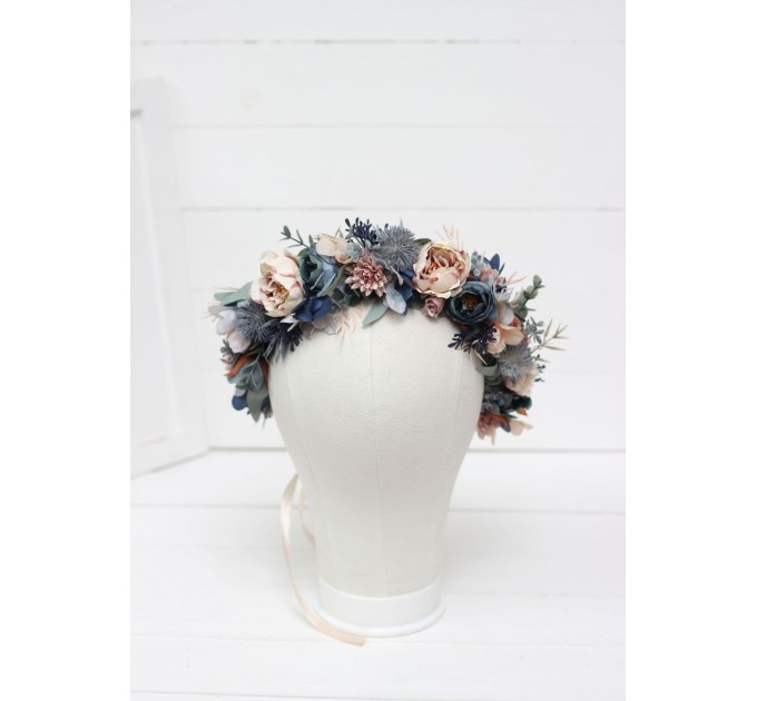 Dusty blue beige flower crown. Hair wreath. Flower girl crown. Wedding flowers. 0506