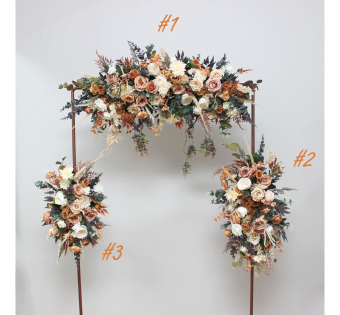 Terracotta & Ivory Wedding Arch Arrangement | Faux Orange & Ivory Fall Wedding Flowers