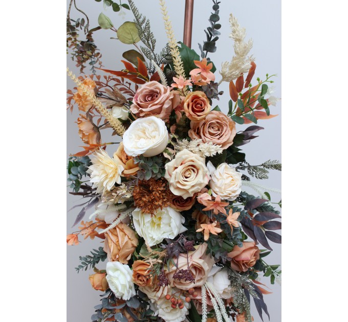 Terracotta & Ivory Wedding Arch Arrangement | Faux Orange & Ivory Fall Wedding Flowers