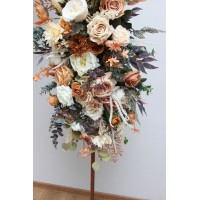  Terracotta ivory flower arrangement for wedding arch. Orange ivory archway flowers for fall wedding. Pergola flowers. Wedding flowers. 0029