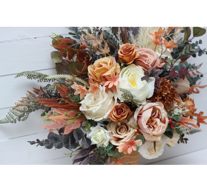 Boho Bouquet with Pampas Grass in Orange, Ivory, Rust & Terracotta | Cascading Bridal & Bridesmaid Bouquets