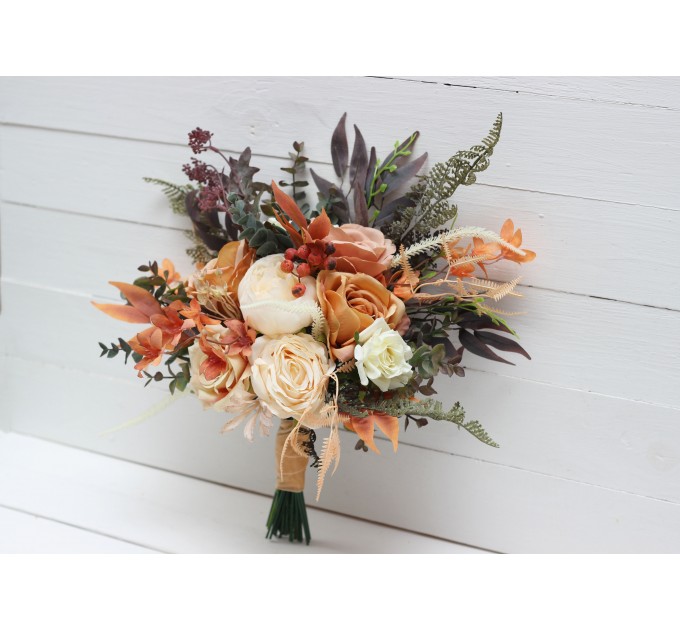 Boho Bouquet with Pampas Grass in Orange, Ivory, Rust & Terracotta | Cascading Bridal & Bridesmaid Bouquets