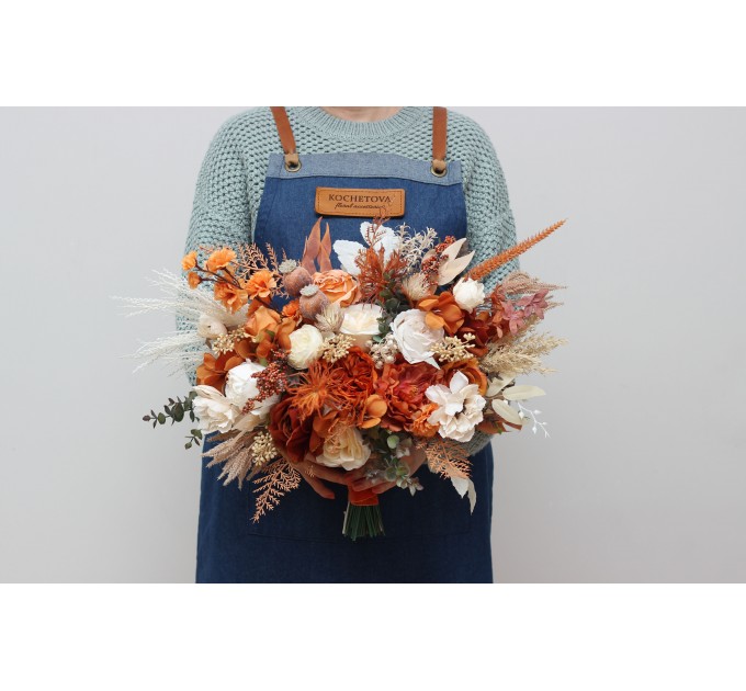 Wedding Bouquets in Burnt Orange & Ivory | Faux Bridal & Bridesmaid Bouquets