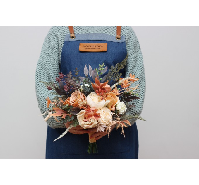 Boho Bouquet with Pampas Grass in Orange, Ivory, Rust & Terracotta | Cascading Bridal & Bridesmaid Bouquets