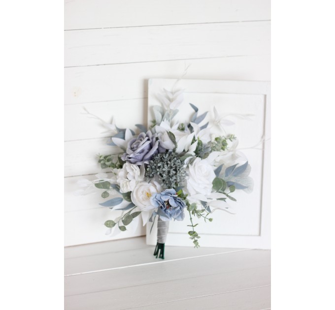 Elegant Dusty Blue & White Wedding Bouquet – Artificial Bridal Flowers | Kochetova Flowers