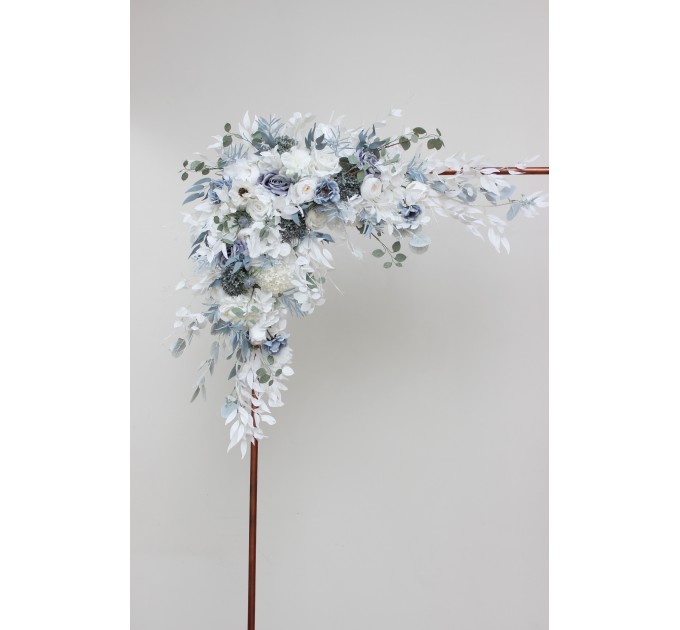 Flower Arch Arrangement in Dusty Blue & White | Faux Floral Archway for Wedding