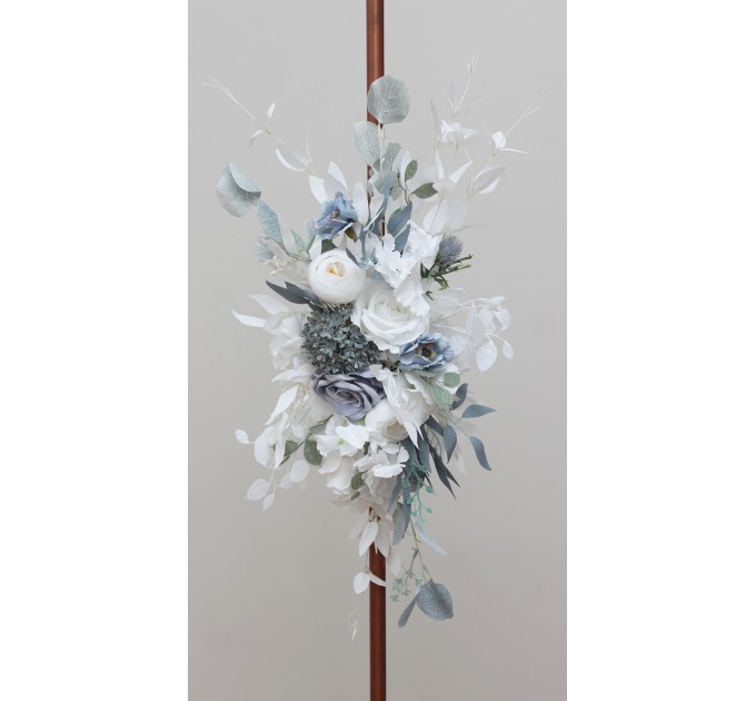 Flower Arch Arrangement in Dusty Blue & White | Faux Floral Archway for Wedding