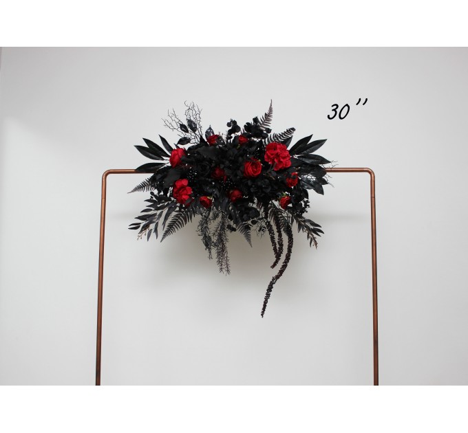 Flower Arch Arrangement in Black & Red | Faux Floral Archway for Halloween Wedding