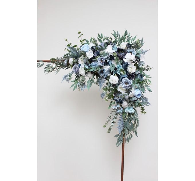 Flower Arch Arrangement in Dusty Blue & White | Faux Floral Archway for Wedding