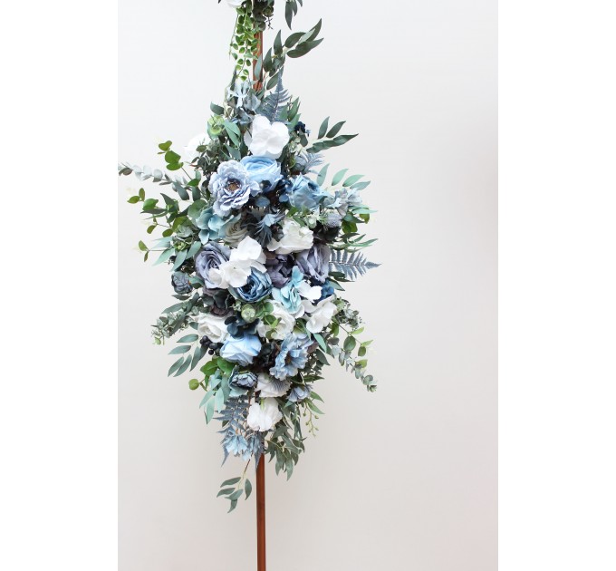 Flower Arch Arrangement in Dusty Blue & White | Faux Floral Archway for Wedding