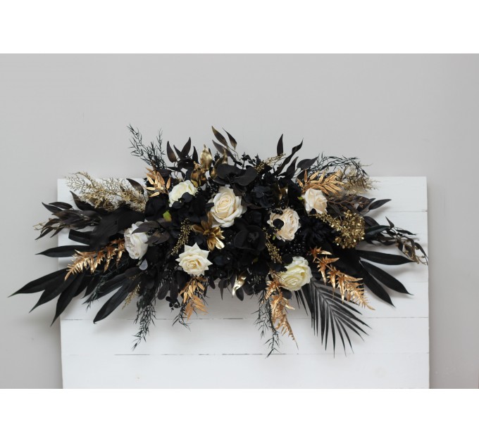 Flower Arch Arrangement in Ivory, Black & Gold | Faux Floral Archway for Wedding