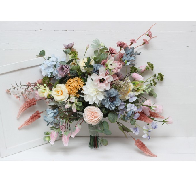 Wildflower Wedding Bouquets in Pink, Yellow & Dusty Blue | Faux Bridal & Bridesmaid Bouquets