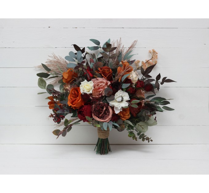 Burgundy, Rust, Ivory & Cinnamon Wedding Bouquets | Cascading Bridal & Bridesmaid Bouquets