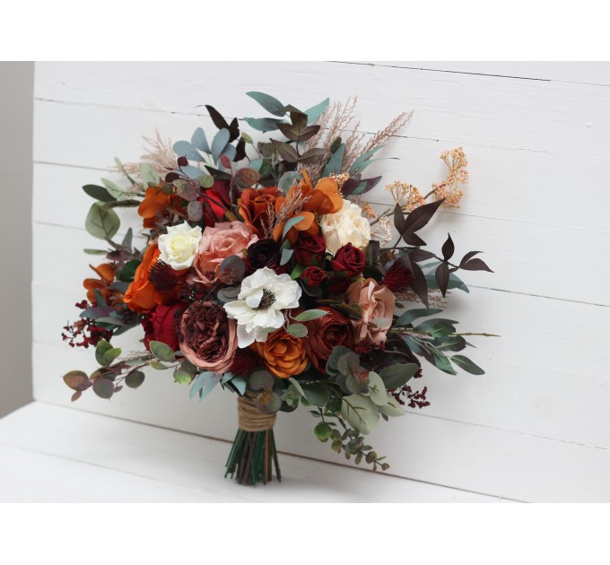 Burgundy, Rust, Ivory & Cinnamon Wedding Bouquets | Cascading Bridal & Bridesmaid Bouquets