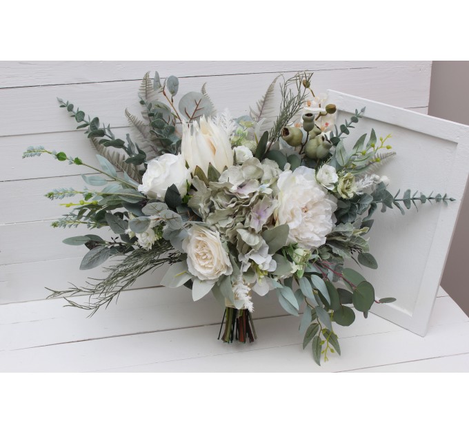 Wedding Bouquets in Sage Green & Ivory | Faux Bridal & Bridesmaid Bouquets