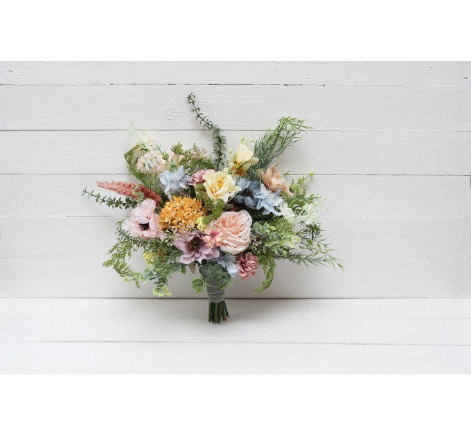Wildflower Wedding Bouquets in Pink, Yellow & Dusty Blue | Faux Bridal & Bridesmaid Bouquets