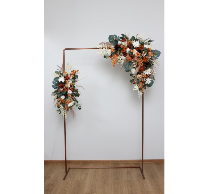 Flower Arch Arrangement in Burnt Orange & Ivory | Faux Floral Archway for Wedding