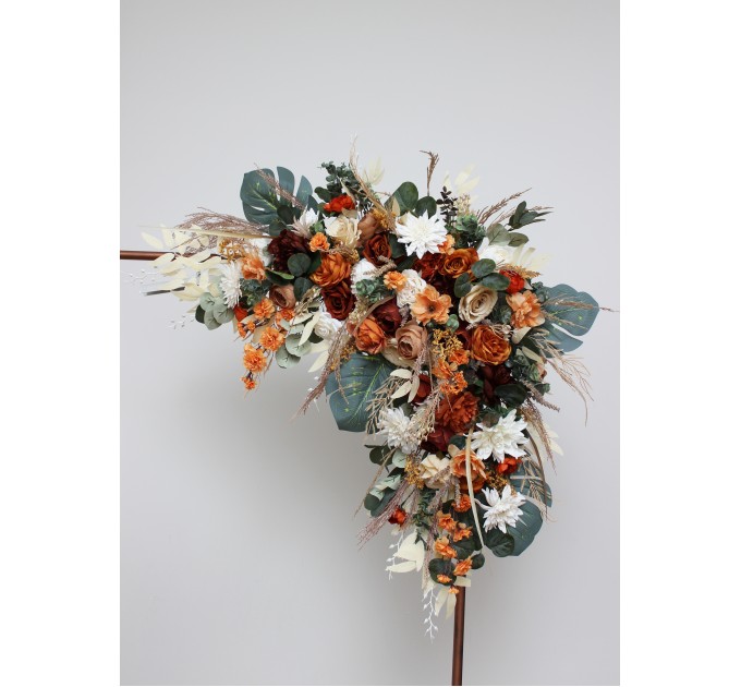 Flower Arch Arrangement in Burnt Orange & Ivory | Faux Floral Archway for Wedding